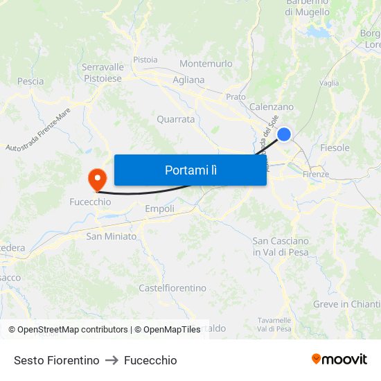 Sesto Fiorentino to Fucecchio map