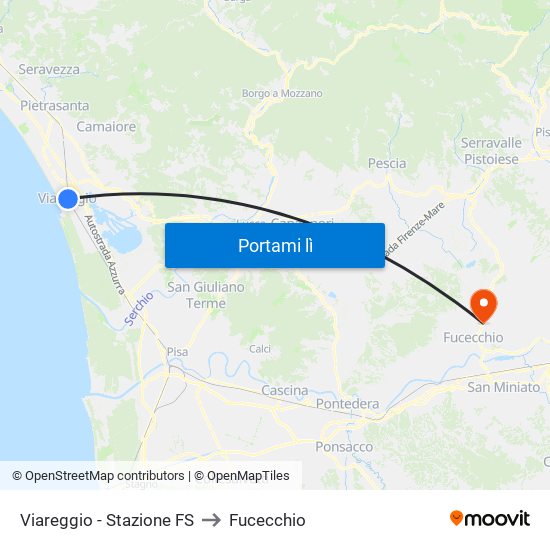 Viareggio Stazione FS to Fucecchio map
