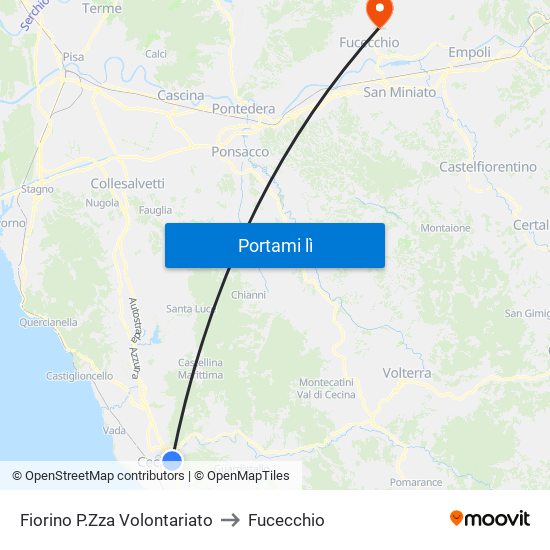 Fiorino P.Zza Volontariato to Fucecchio map