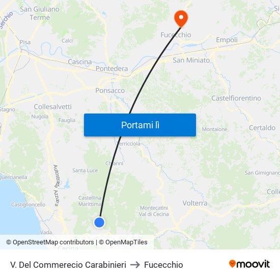 V. Del Commerecio Carabinieri to Fucecchio map