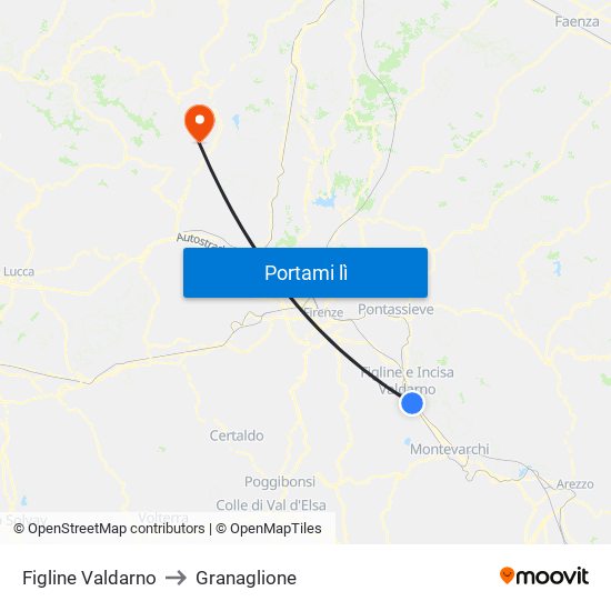 Figline Valdarno to Granaglione map
