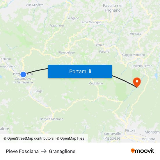 Pieve Fosciana to Granaglione map