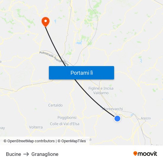 Bucine to Granaglione map