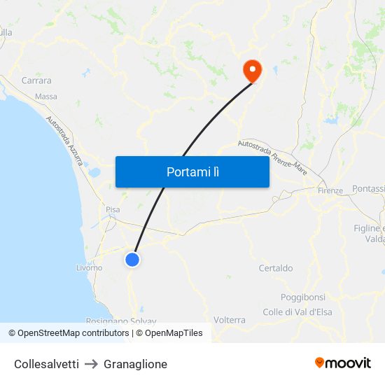 Collesalvetti to Granaglione map