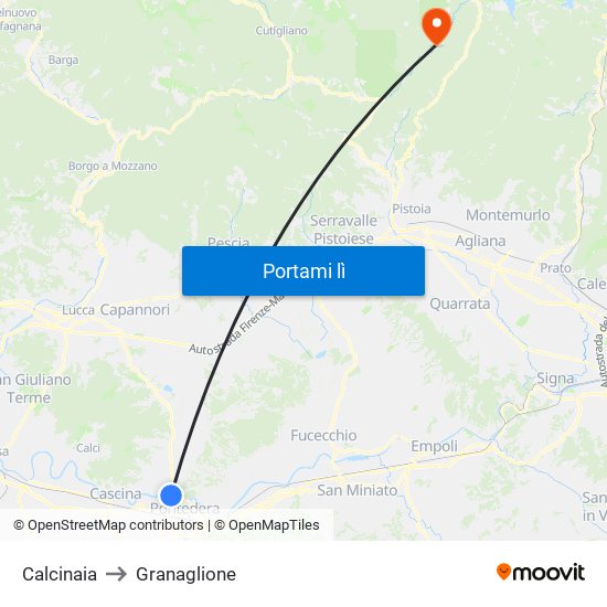 Calcinaia to Granaglione map