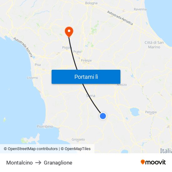 Montalcino to Granaglione map