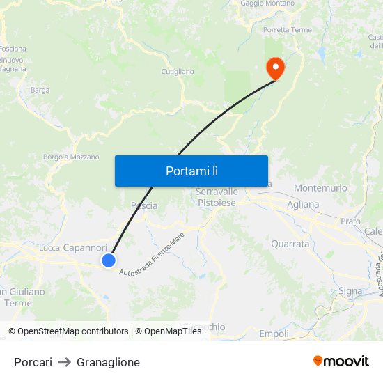 Porcari to Granaglione map