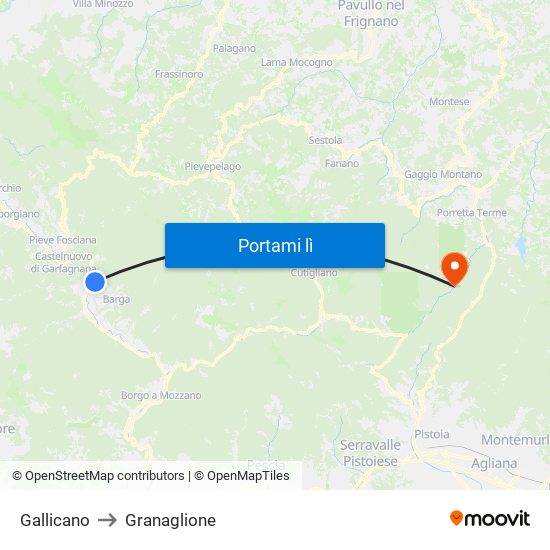 Gallicano to Granaglione map
