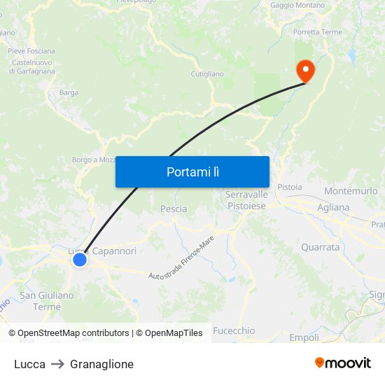 Lucca to Granaglione map