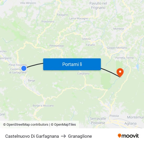Castelnuovo Di Garfagnana to Granaglione map