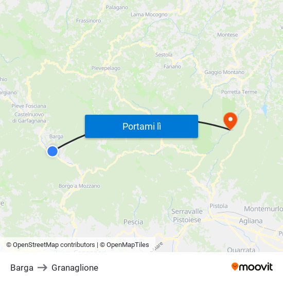 Barga to Granaglione map