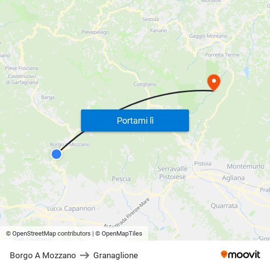 Borgo A Mozzano to Granaglione map