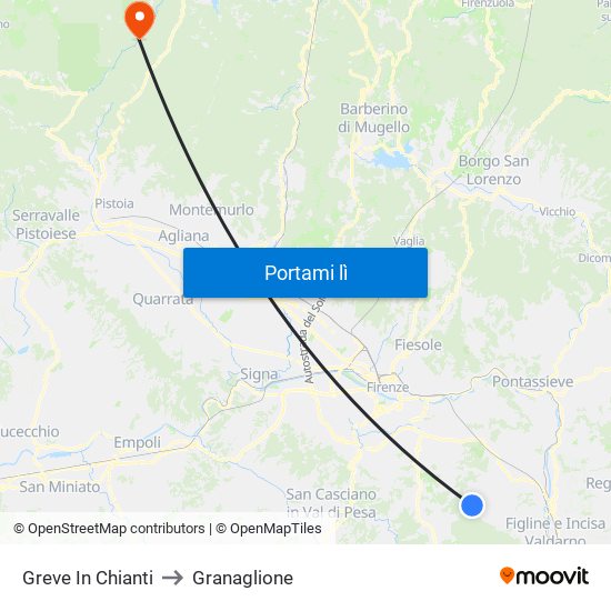Greve In Chianti to Granaglione map