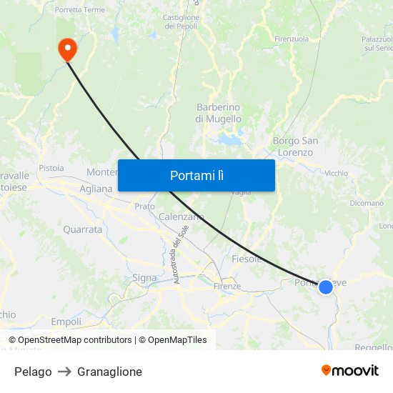 Pelago to Granaglione map