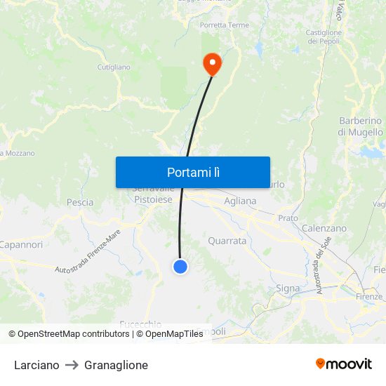 Larciano to Granaglione map