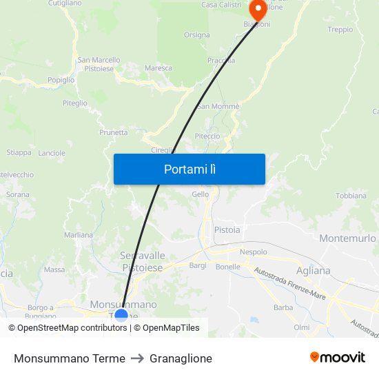 Monsummano Terme to Granaglione map