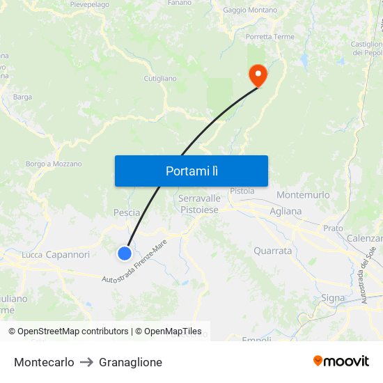 Montecarlo to Granaglione map