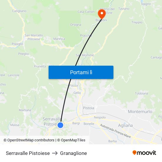 Serravalle Pistoiese to Granaglione map
