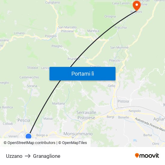 Uzzano to Granaglione map