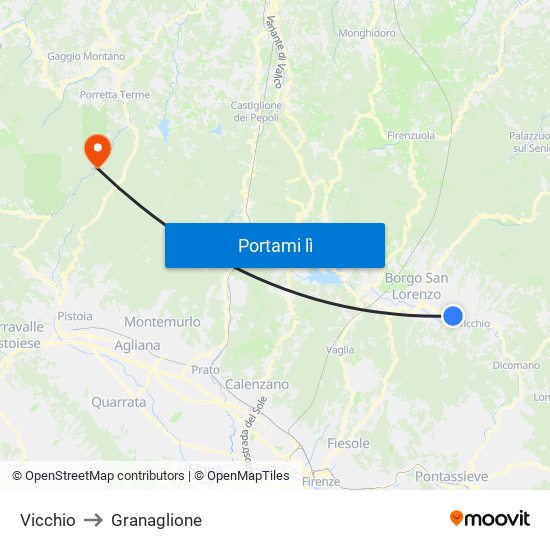 Vicchio to Granaglione map