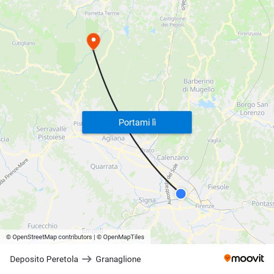 Deposito Peretola to Granaglione map