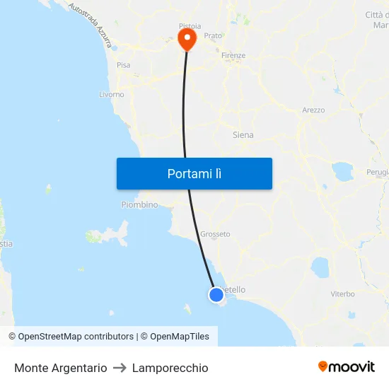 Monte Argentario to Lamporecchio map