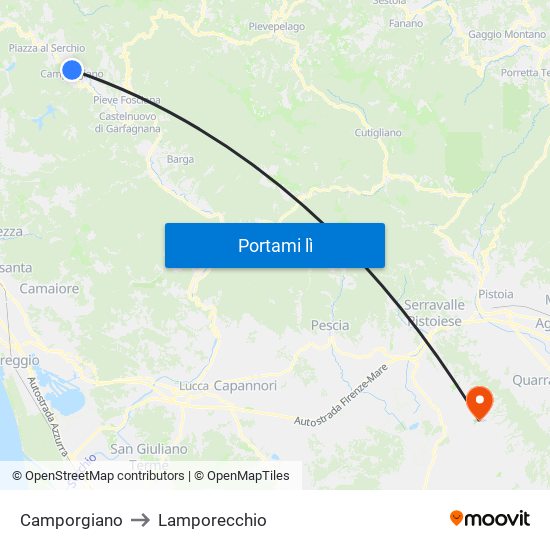 Camporgiano to Lamporecchio map