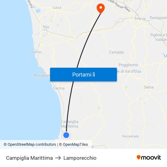 Campiglia Marittima to Lamporecchio map