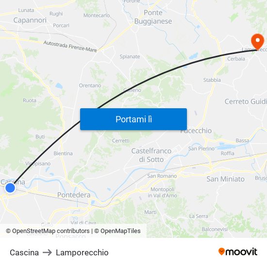 Cascina to Lamporecchio map