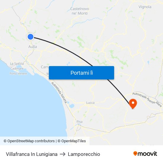 Villafranca In Lunigiana to Lamporecchio map