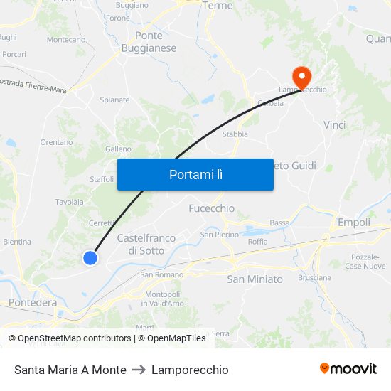 Santa Maria A Monte to Lamporecchio map