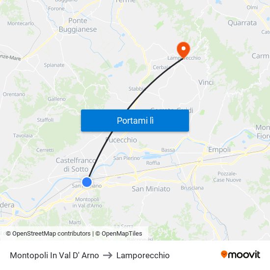 Montopoli In Val D' Arno to Lamporecchio map