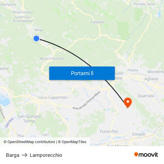 Barga to Lamporecchio map