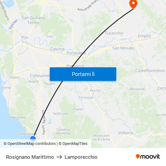 Rosignano Marittimo to Lamporecchio map