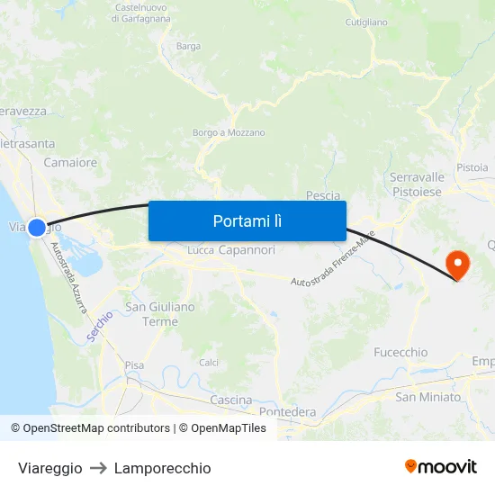 Viareggio to Lamporecchio map