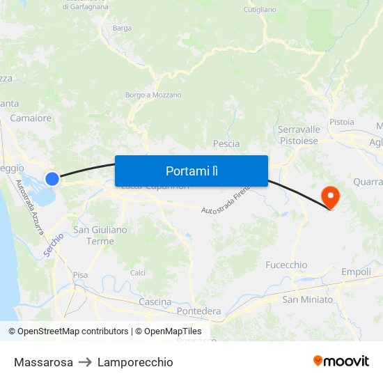 Massarosa to Lamporecchio map