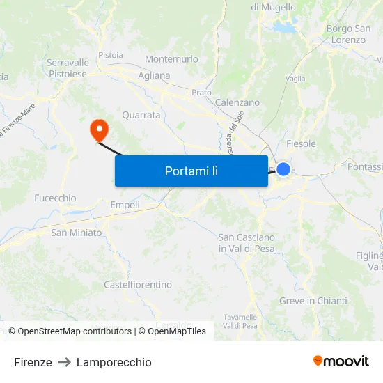 Firenze to Lamporecchio map
