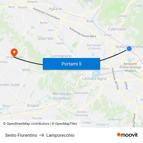 Sesto Fiorentino to Lamporecchio map