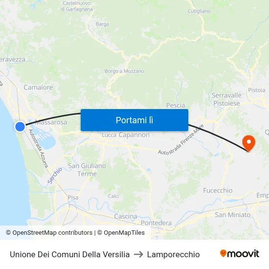 Unione Dei Comuni Della Versilia to Lamporecchio map
