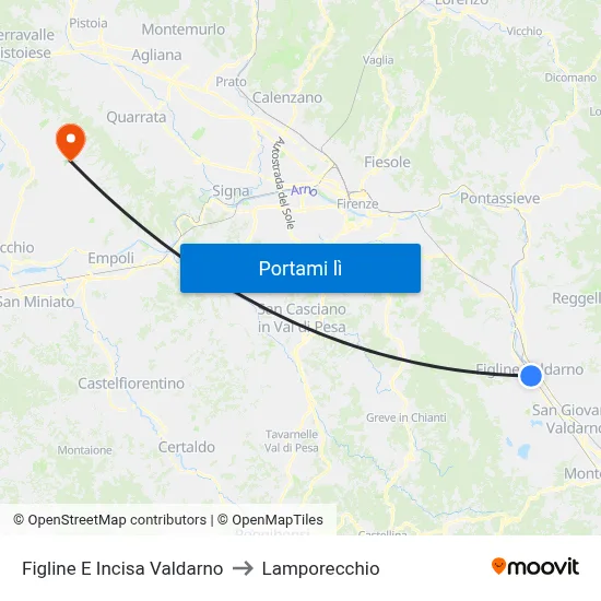 Figline E Incisa Valdarno to Lamporecchio map
