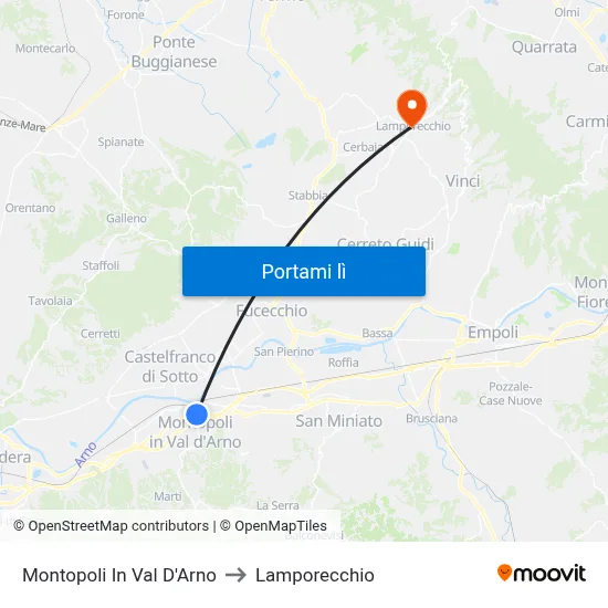 Montopoli In Val D'Arno to Lamporecchio map
