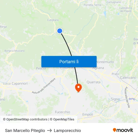 San Marcello Piteglio to Lamporecchio map