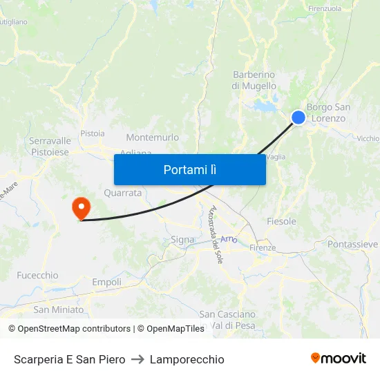 Scarperia E San Piero to Lamporecchio map