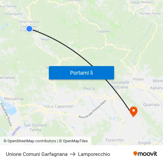 Unione Comuni Garfagnana to Lamporecchio map