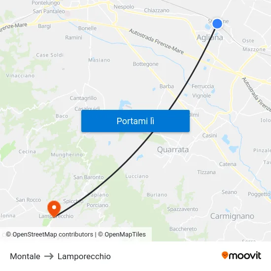 Montale to Lamporecchio map