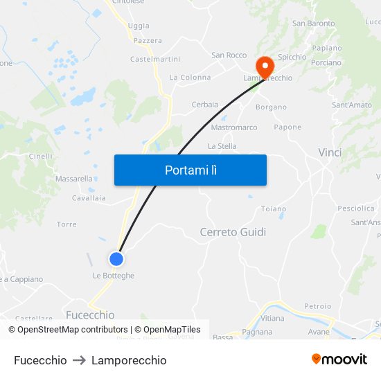 Fucecchio to Lamporecchio map