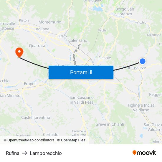 Rufina to Lamporecchio map