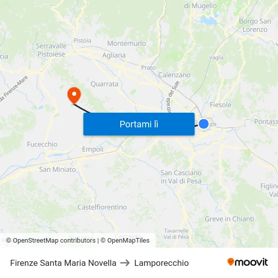Firenze Santa Maria Novella to Lamporecchio map