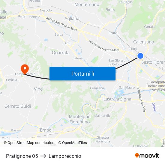 Pratignone 05 to Lamporecchio map