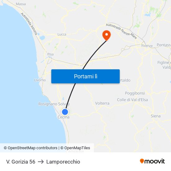 V. Gorizia 56 to Lamporecchio map